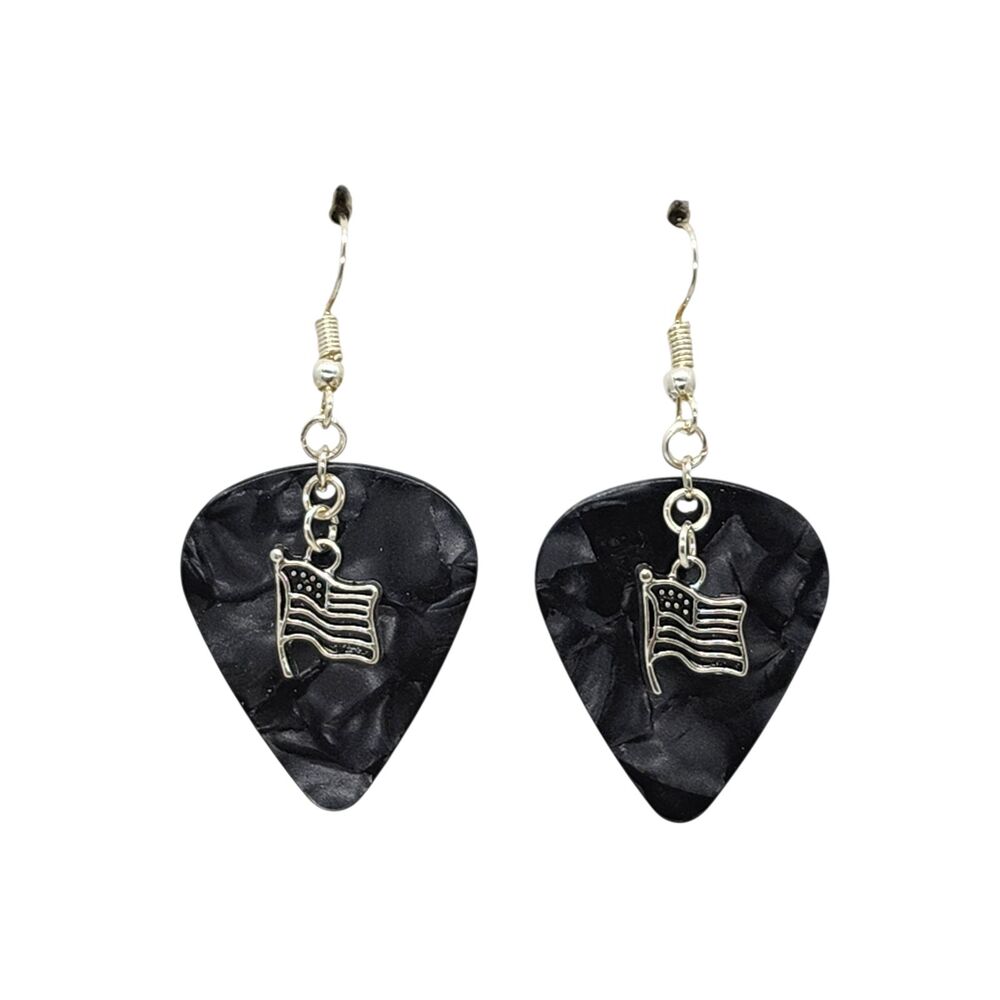 Sm USA American Flag Charm Guitar Pick Earrings - Choose Color - Handmade in USA
